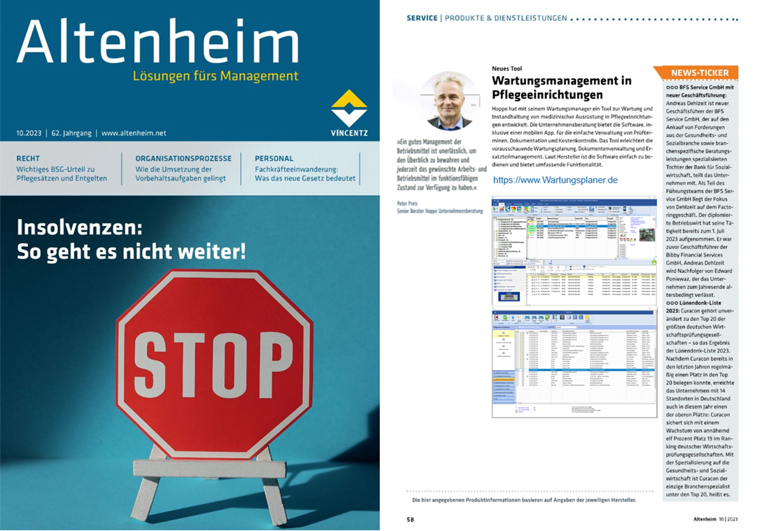 Altenheim Pflegeeinrichtung Okt/23 - L�sungen f�r Management Wartungsplaner