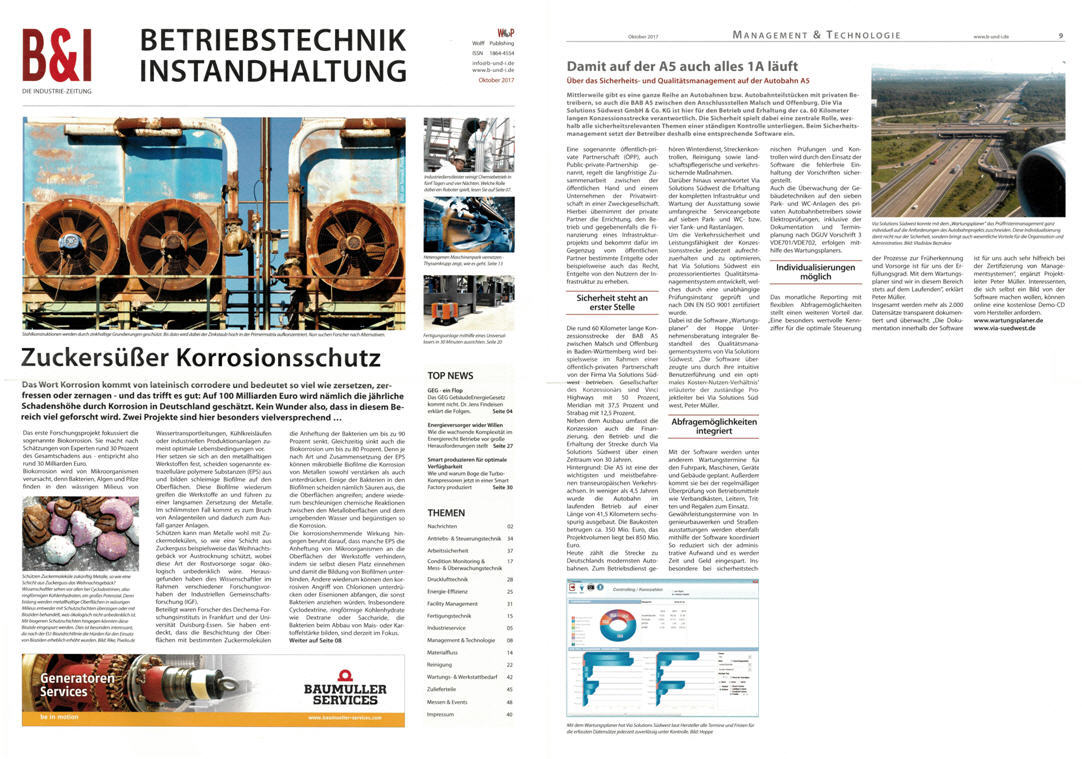 Betriebstechnik und Instandhaltung 2017 10 Fachartikel: �ber das Sicherheits- und Qualit�tsmanagement auf der Autobahn A5