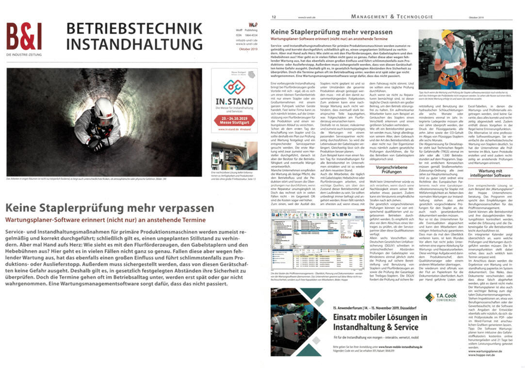 Betriebstechnik und Instandhaltung Oktober/19 - Keine Staplerpr�fung mehr verpassen