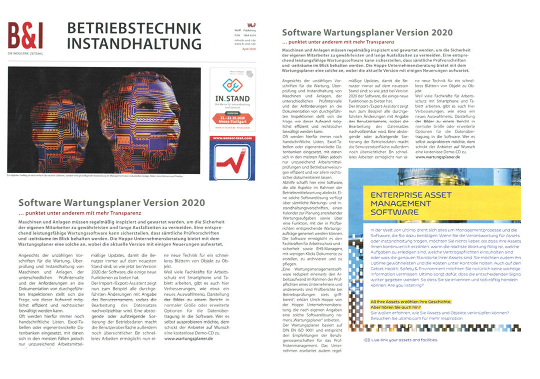 Betriebstechnik und Instandhaltung April/20 - Maschinen und Anlagen m�ssen regelm��ig inspiziert und gewartet werden