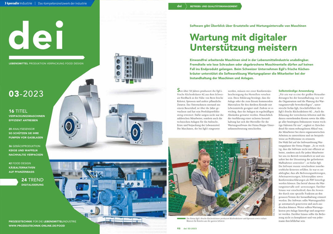 dei Lebensmittel Produktion Verpackung Food - Konradin-Verlag  03/23 Softwarel�sung Wartungsplaner