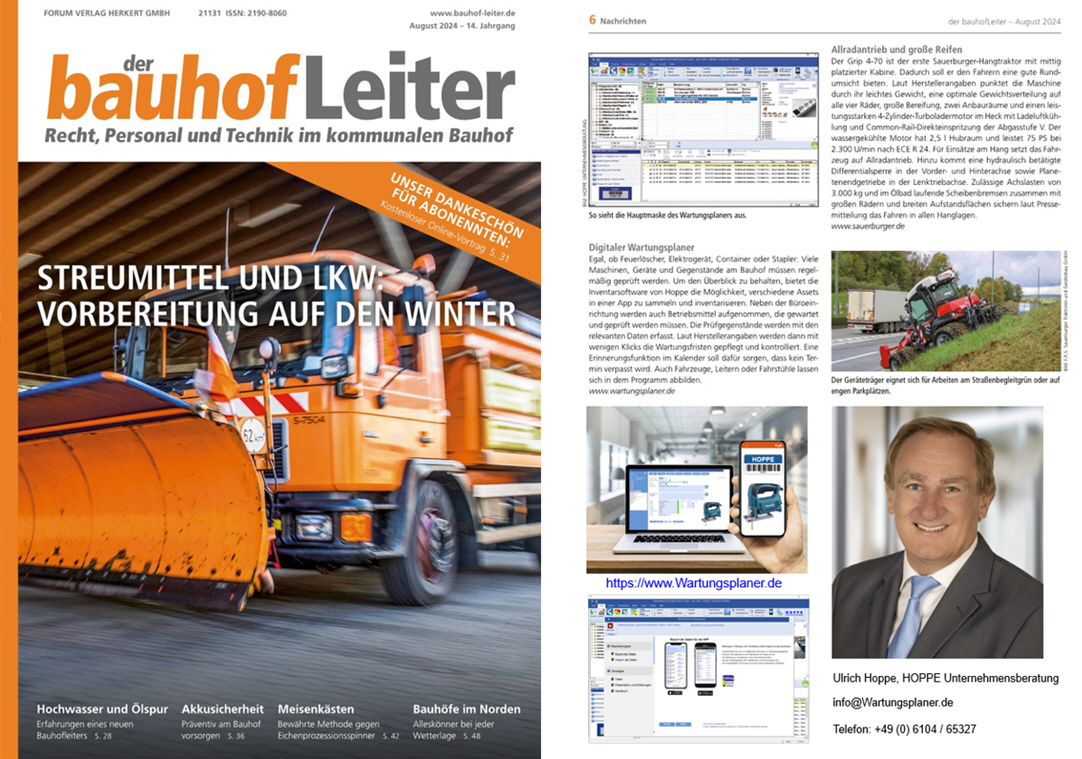 Der Bauhof-Leiter Forum Verlag Herkert GmbH Aug/24 Digitaler Wartungsplaner f�r den Bauhofleiter