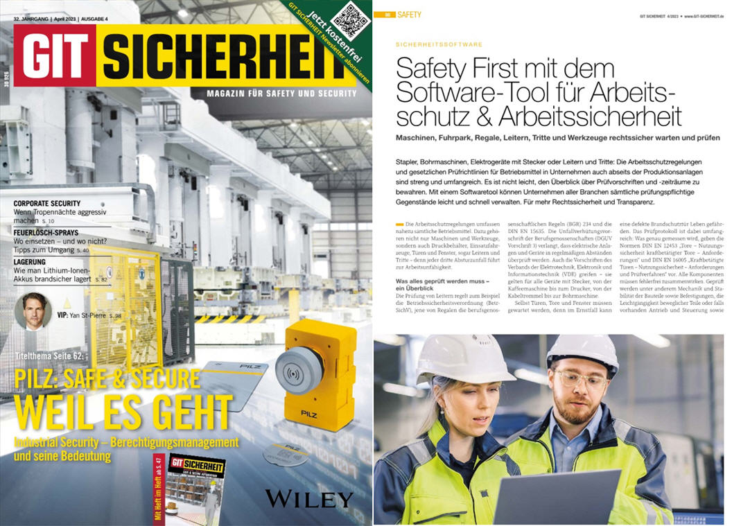 Sicherheitssoftware GIT-Sicherheit Wile VCH  04/23 Safety First mit dem Software- Tool f�r Arbeitsschutz & Arbeitssicherheit