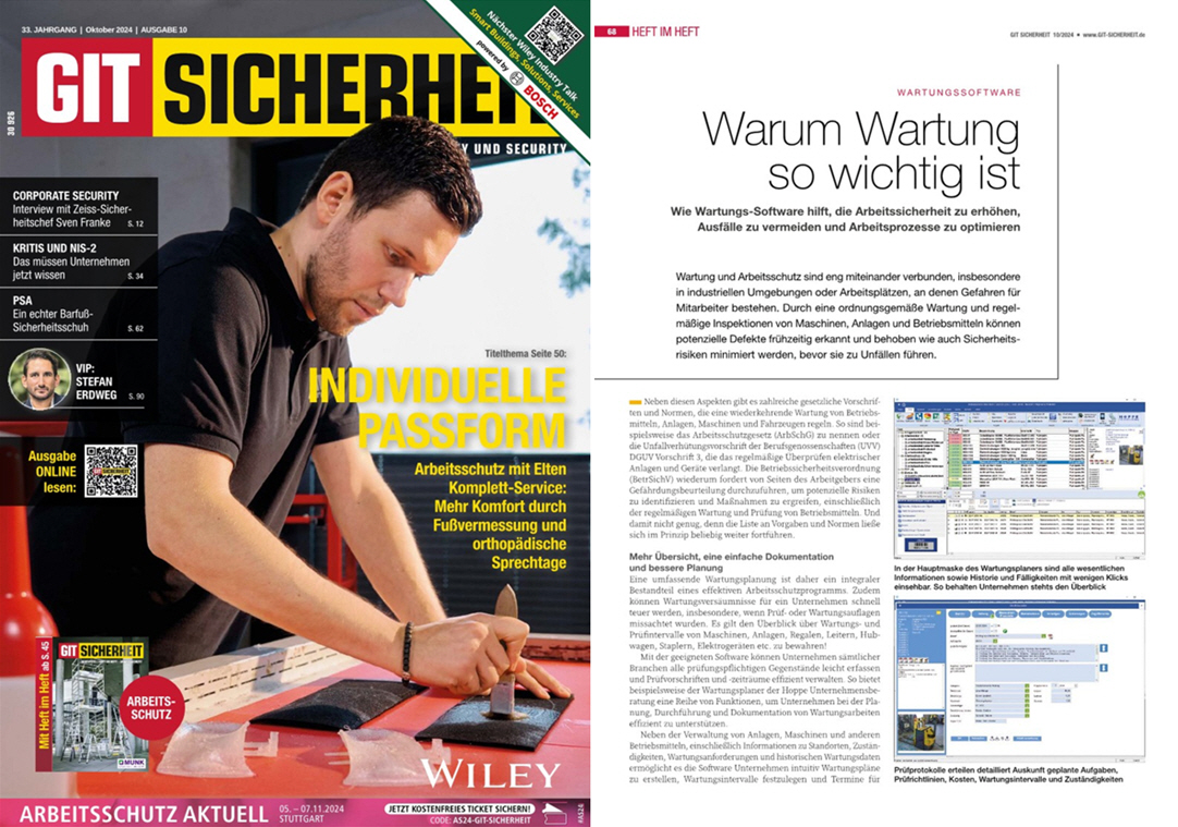 Sicherheitssoftware GIT Sicherheit Wile VCH  10/24 Arbeitsschutz � Warum die Wartung so bedeutend ist