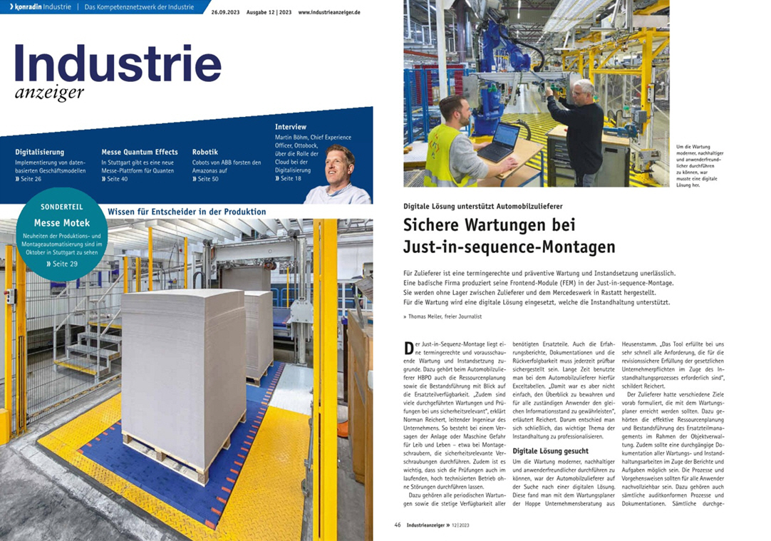 Industrieanzeiger Konradin Mediengruppe - Digitale Wartungsl�sung f�r Automobilzulieferer im Mercedes Werk