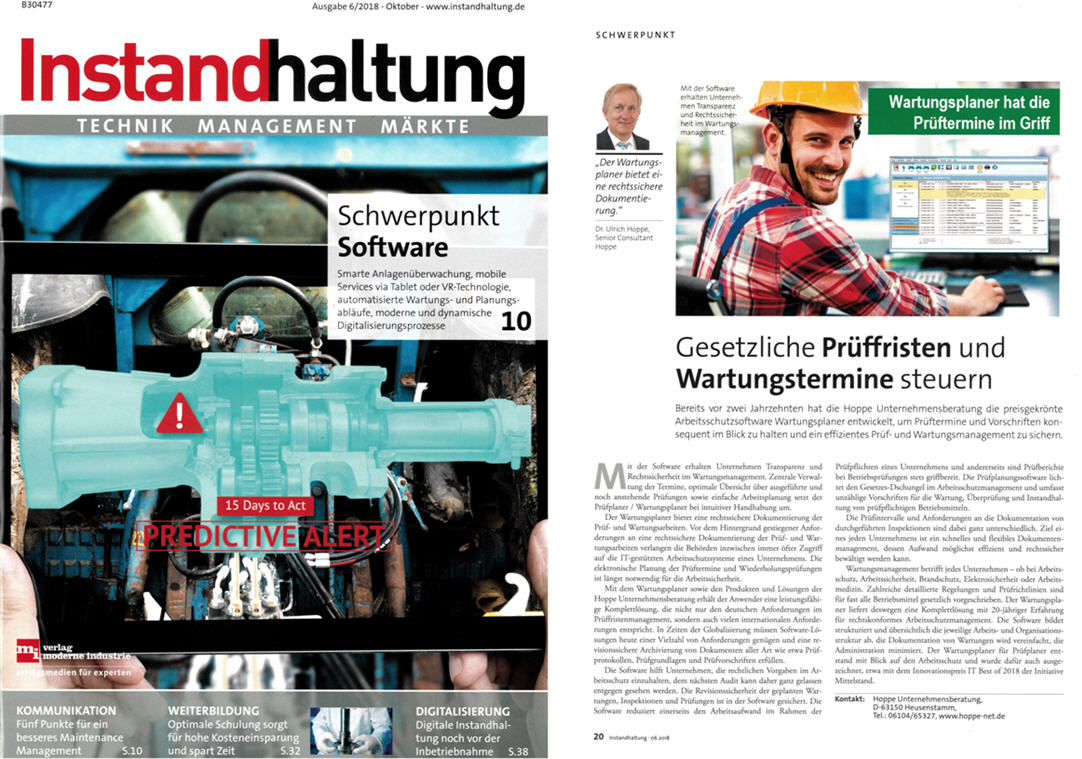 Instandhaltung Okt./18 (Technik Management M�rkte) Gesetzliche Pr�ffristen und Wartungstermine steuern