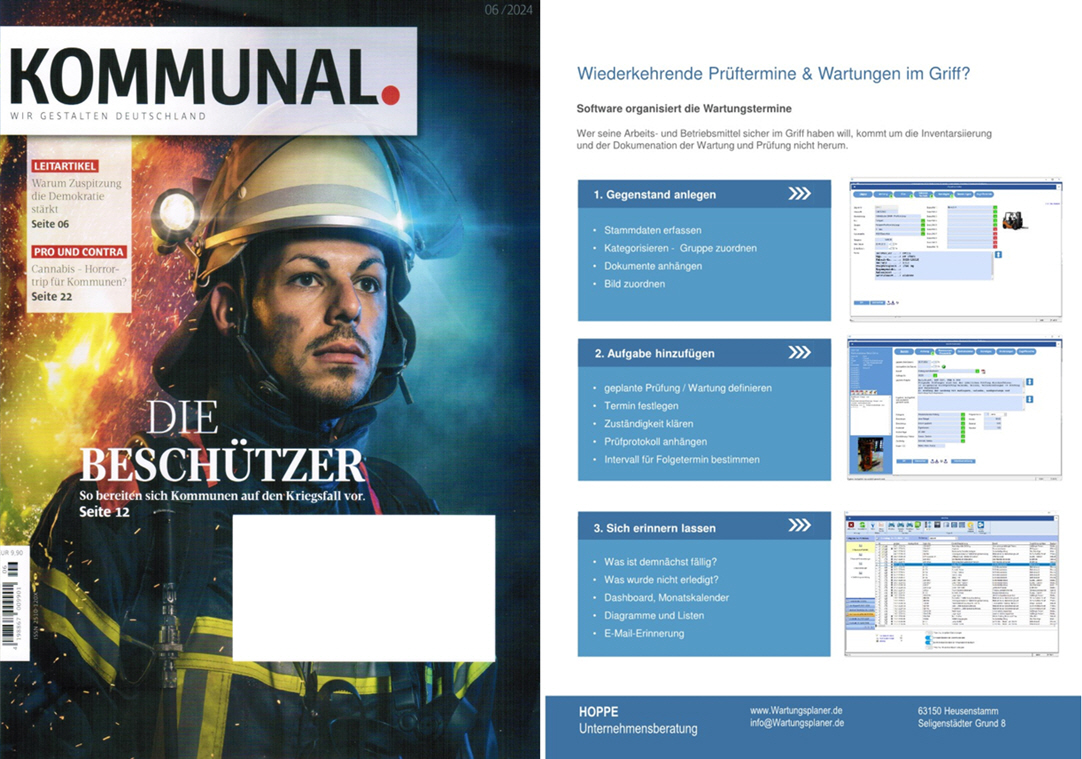 Kommunal Juni/24 -  Verlag. Pr�ftermine & Wartungstermine digital verwalten