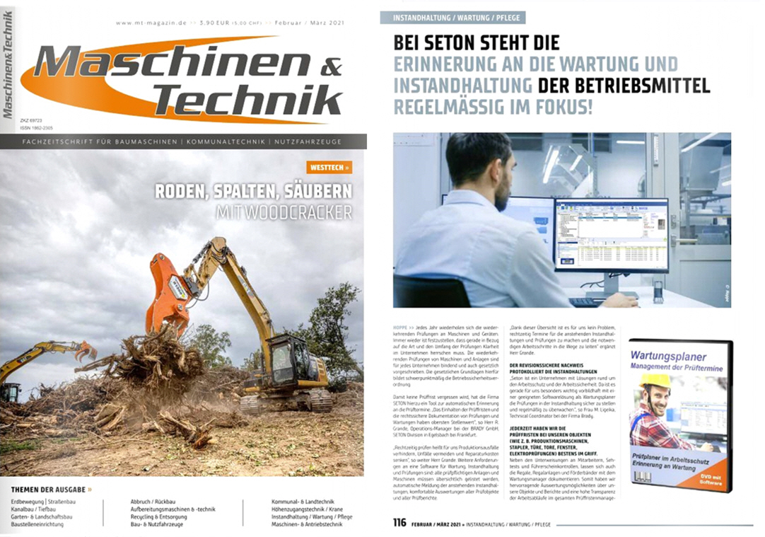 Maschinen & Technik Feb-M�rz/21 - Bei Brady GmbH SETON Division www.seton.de steht die Erinnerung an die Wartung und Instandhaltung der Betriebsmittel regelm��ig im Fokus!