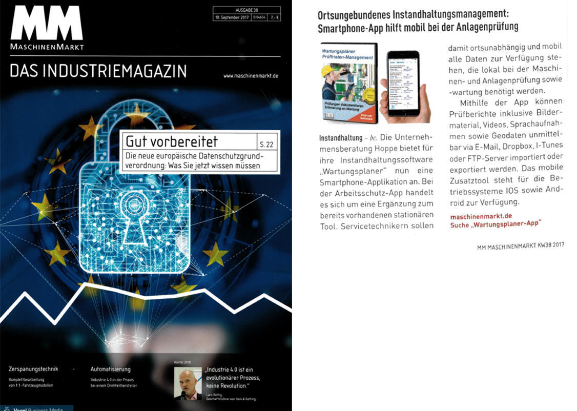 MM Maschinenmarkt September 2017 09 Fachartikel: Ortsungebundenes Instandhaltungsmanagement - Smartphone-App hilft mobil bei der Anlagenpr�fung