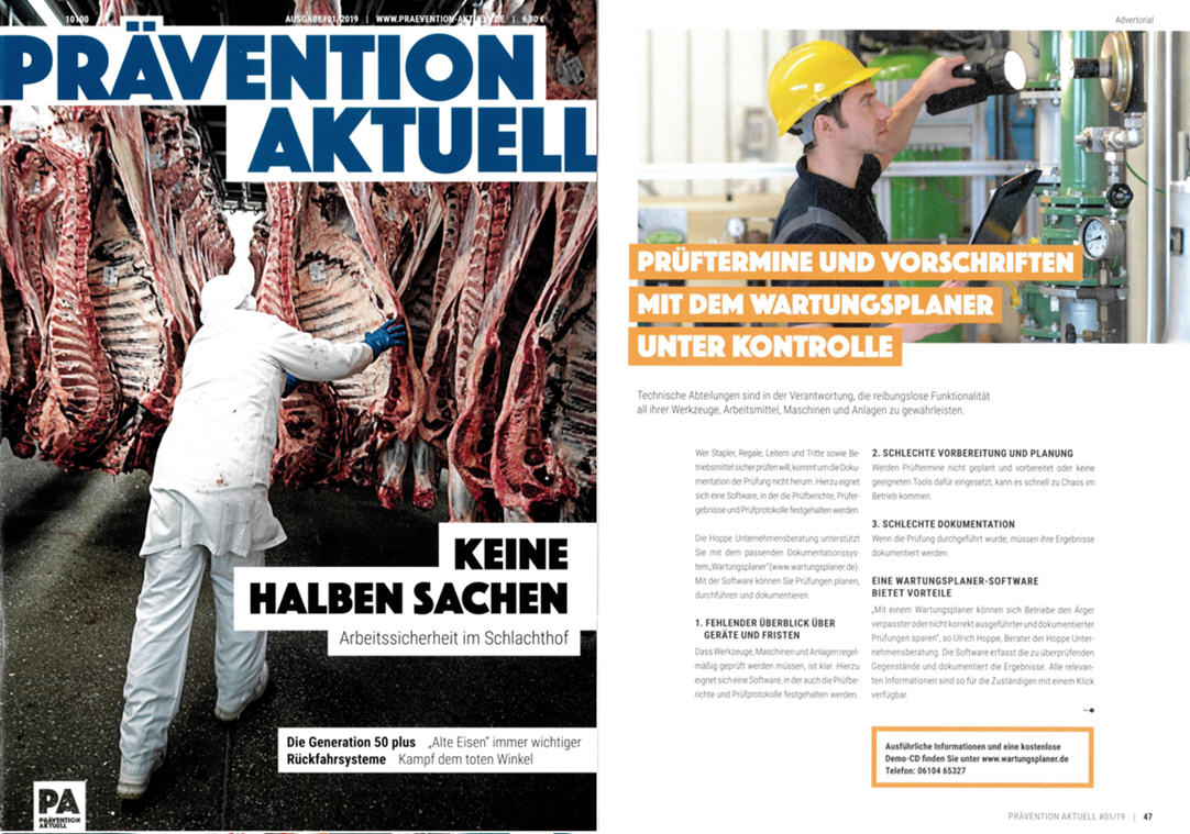 Pr�vention Aktuell Jan./19 Pr�fschriften und Vorschriften mit dem Wartungsplaner unter Kontrolle
